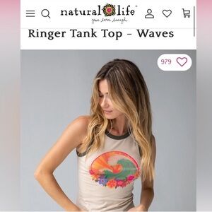 Natural Life Beige Ringer Tank Top - Waves
